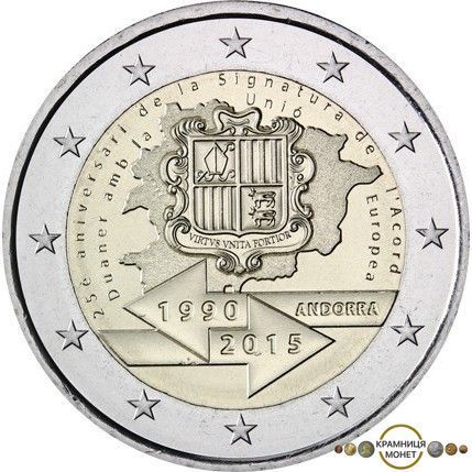 2 евро (25 років підписання митної угоди з ЕС) Андорра