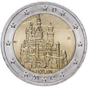 2 евро (Баварія, Замок Нойшванштайн, двір A,D,F,G,J) Німеччина