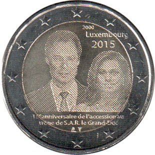 2 евро (15-річчя сходження на престол) Люксембург